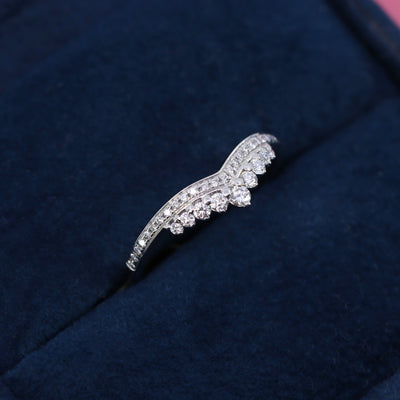 Cecilia - Shaped Grain Set Half Eternity Ring with Graduating Round Brilliant Cut Diamond Tiara - Made-To-Order