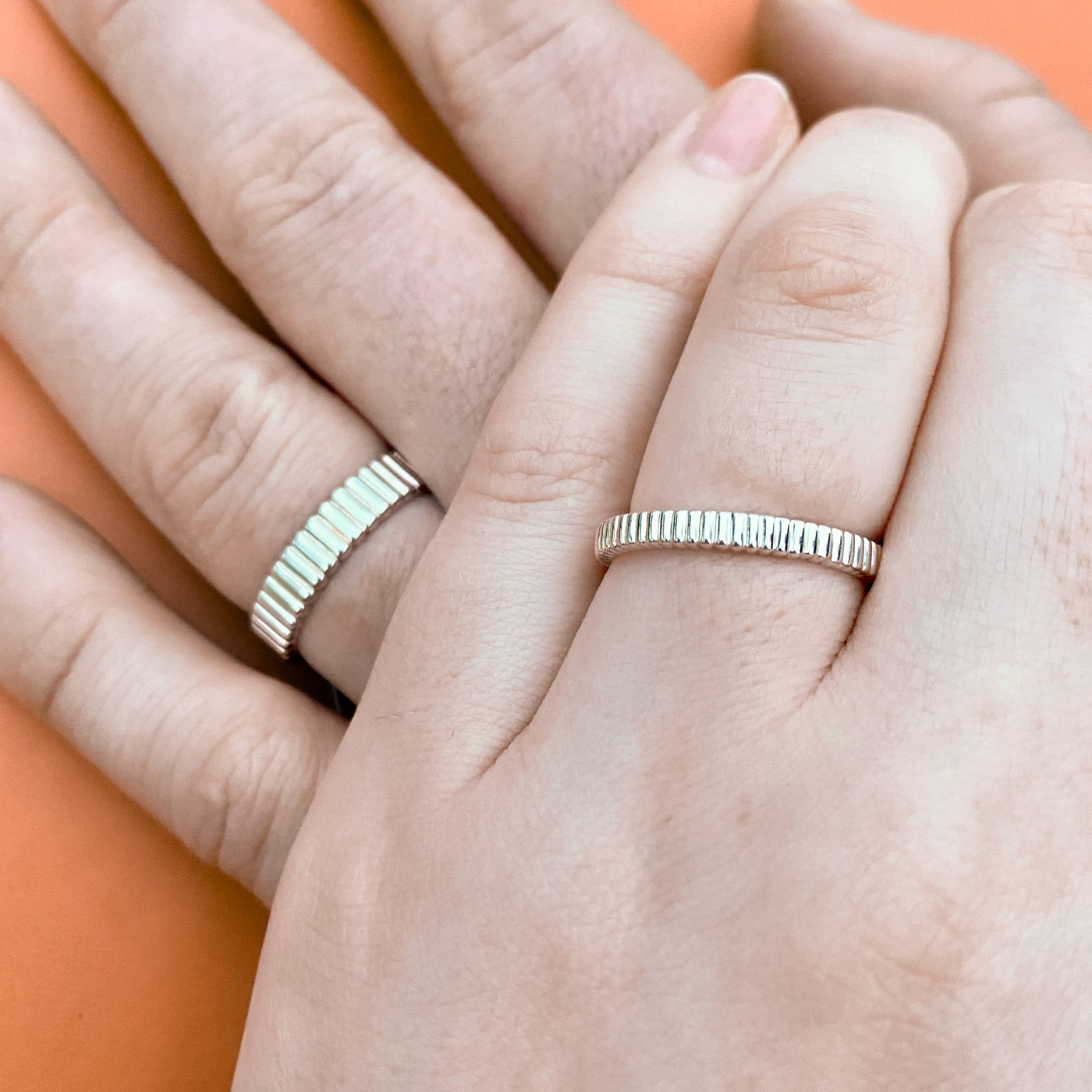 Gabrielle and Jacques - Ribbed French Style Textured Wedding Ring Matching Pair - Made-to-Order