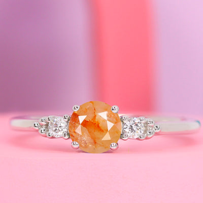Natalia - Round Fancy Orange Salt and Pepper Diamond Delicate Trilogy Ring - Custom Made-to-Order Design