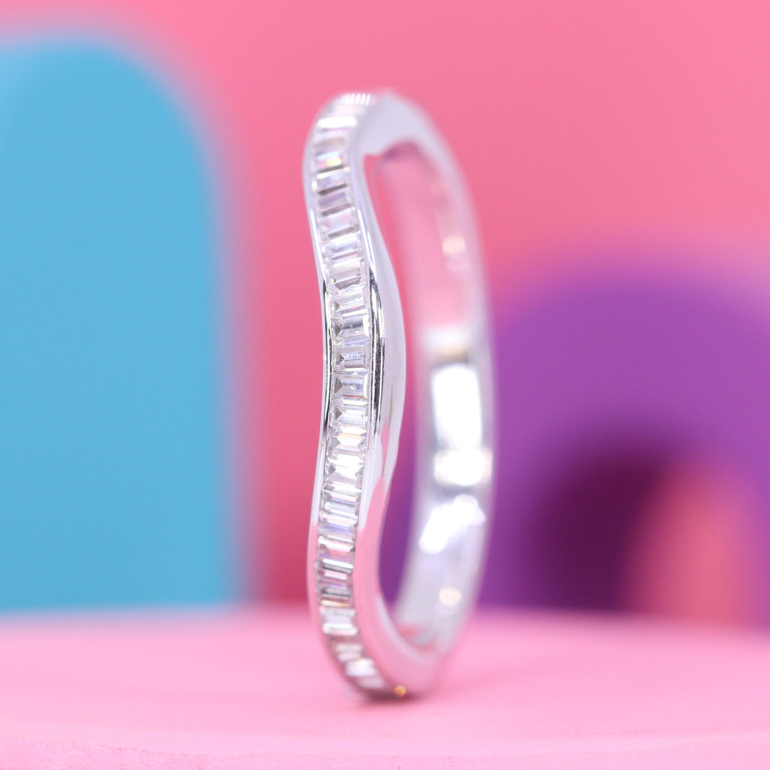 Thea - Wave Channel Set Baguette Diamond Half Eternity Ring - Made-to-Order