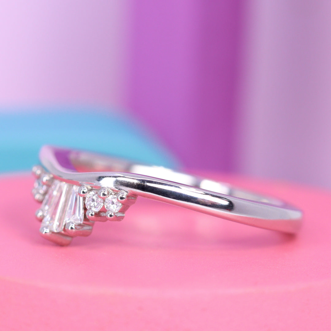 Diana - Crown Tiara Baguette and Round Diamond Set Wedding Ring in Platinum - Made-to-Order