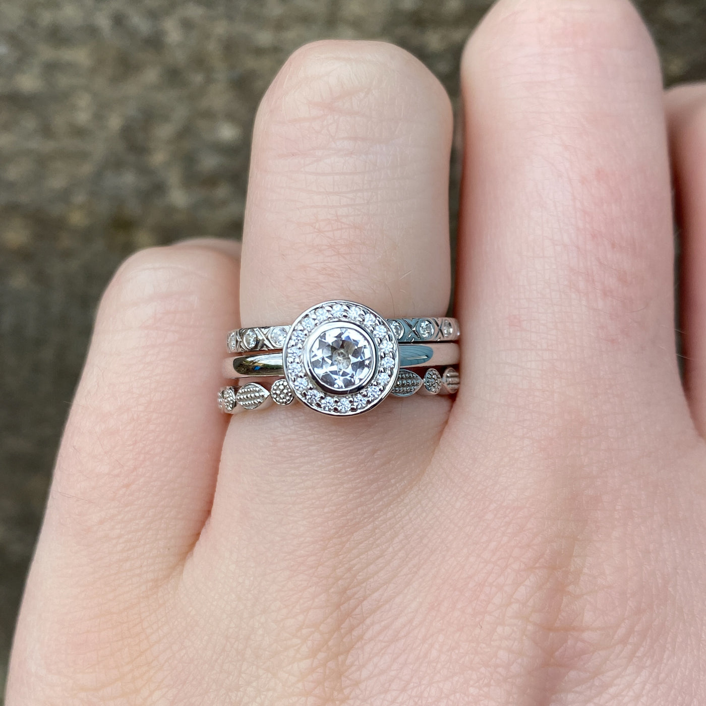 Florence - White Diamond Vintage Style Halo Engagement Ring - Made-To-Order