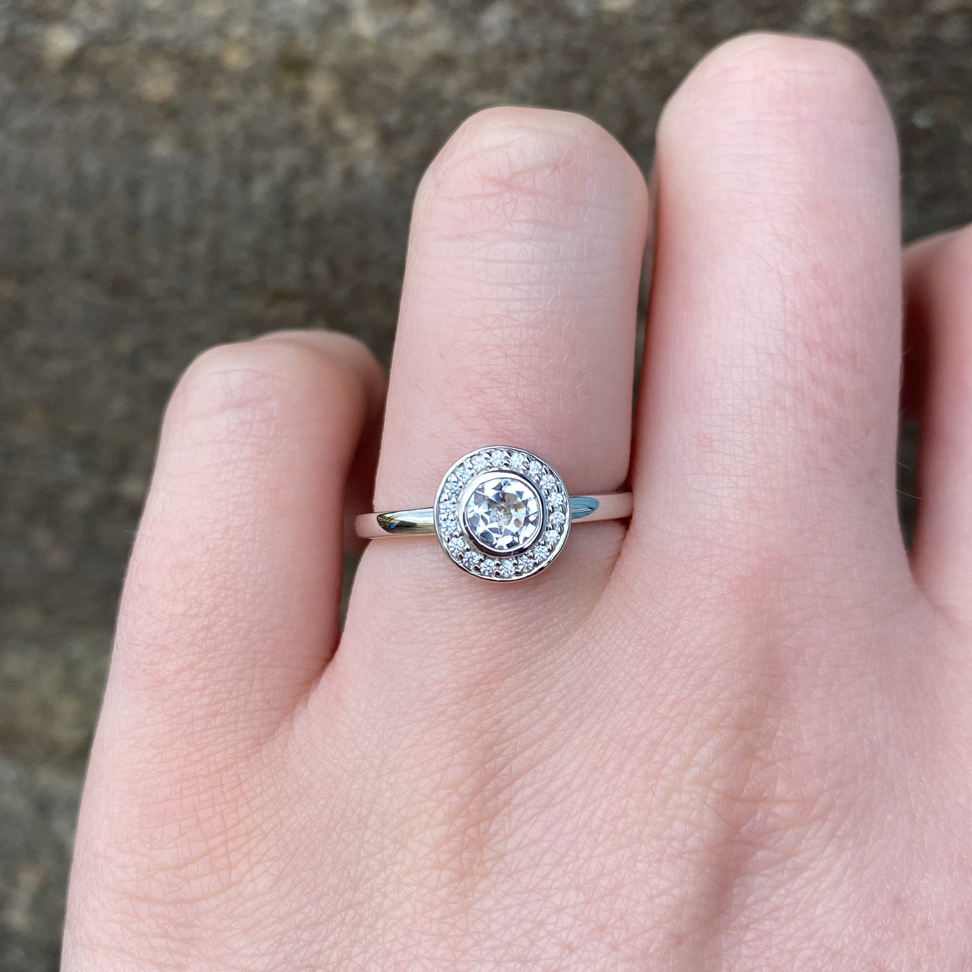 Florence - White Diamond Vintage Style Halo Engagement Ring - Made-To-Order