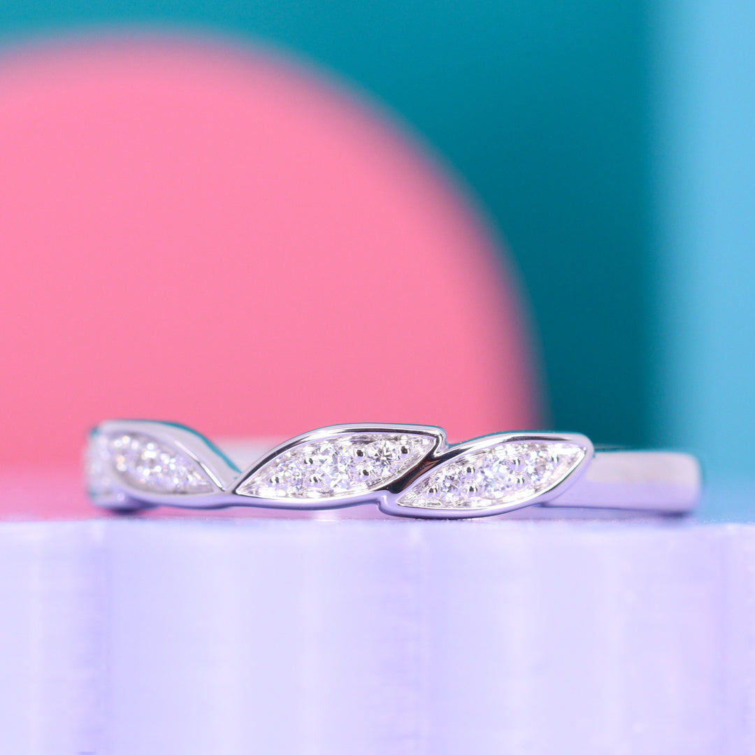 Zoey - Vintage Diamond Set Leaf Wedding Ring - Made-to-Order
