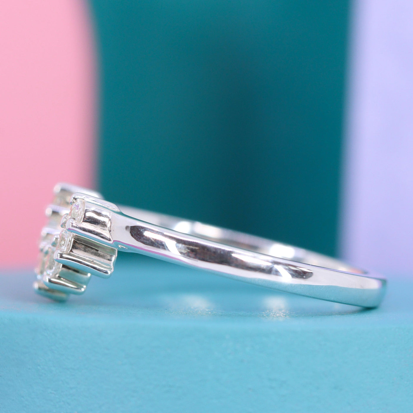 Winter & Jade - Bridal Set - Teal Sapphire Halo Engagement Ring and Diamond Set Tiara Wedding Ring - Made-to-Order