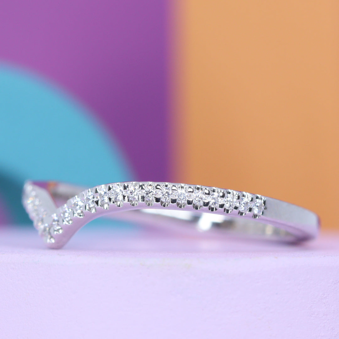 Ellis - Pave Diamond Set Wishbone Shaped Wedding Ring - Made-to-Order