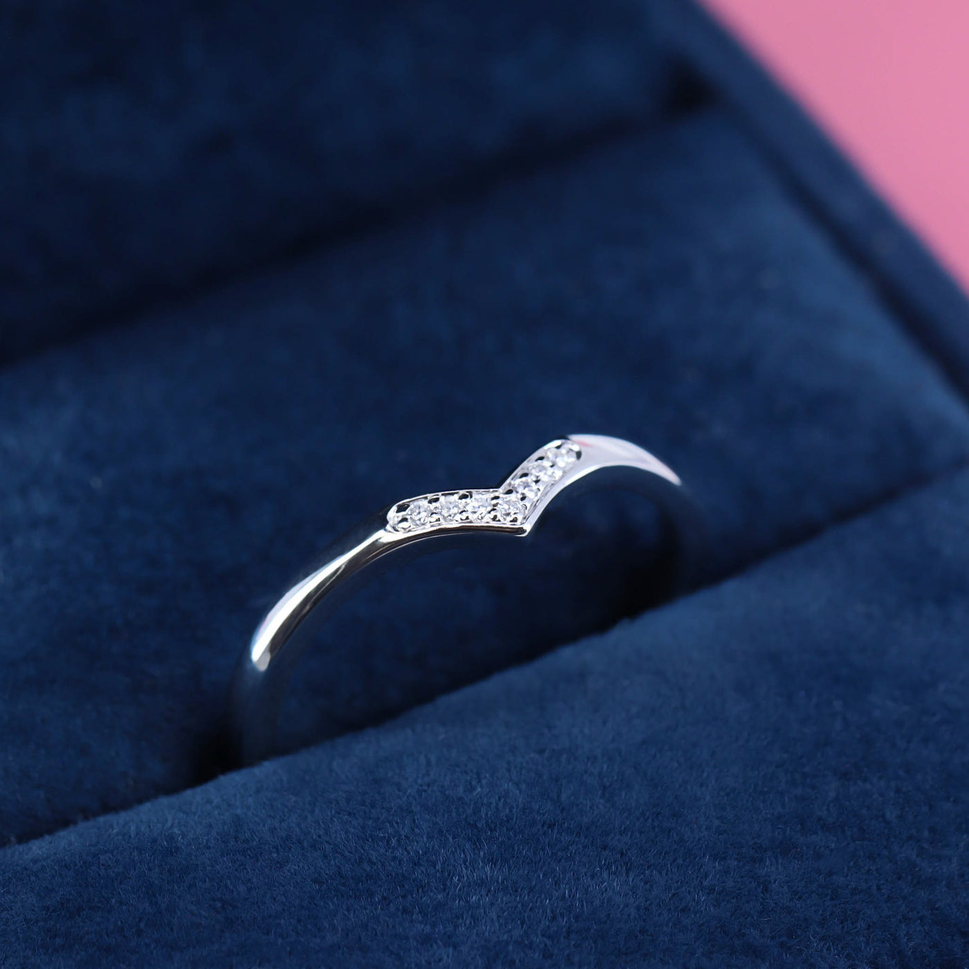 Iris - Diamond Set Wishbone Shaped Wedding Ring - Made-to-Order