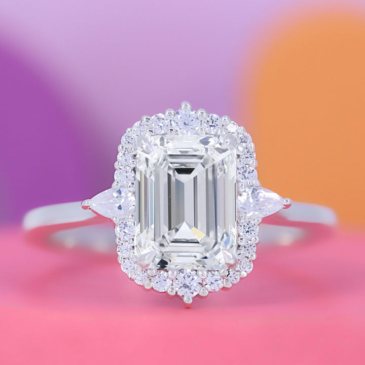 Cordelia - Emerald Cut Lab-Grown Diamond Ring with Graduated Halo - Custom Made-to-Order Design