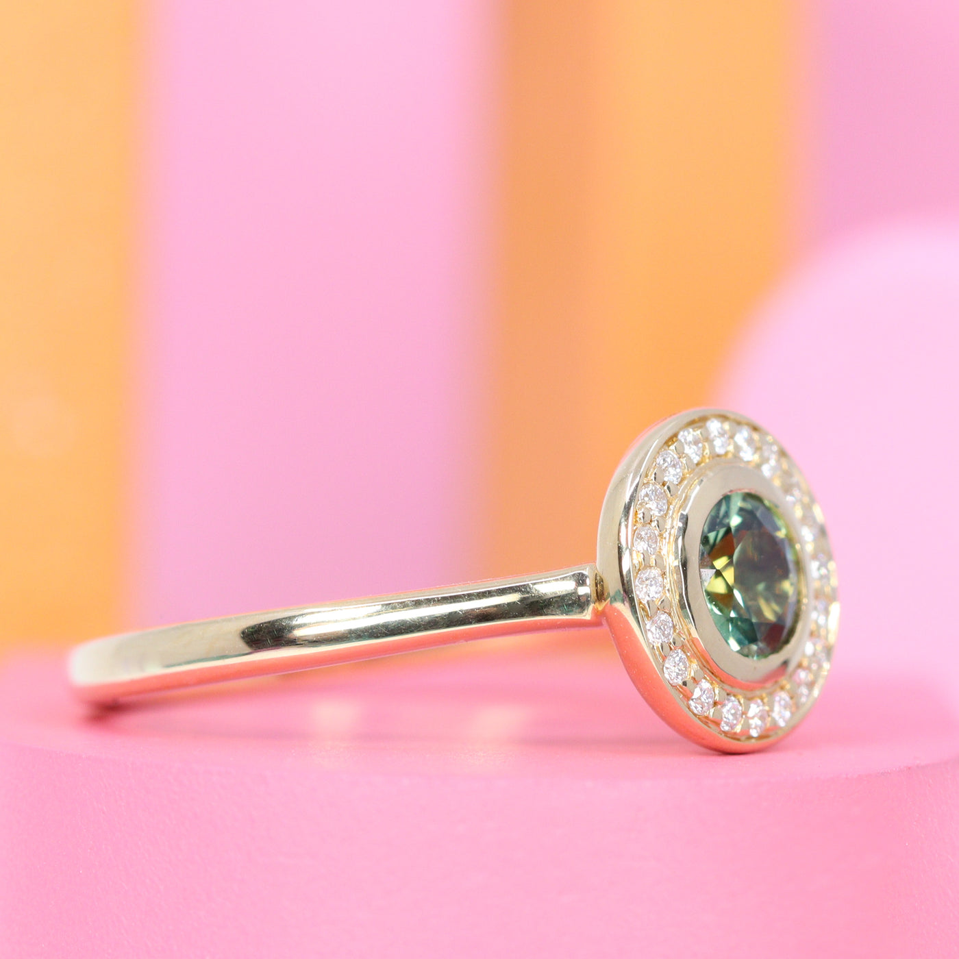 Florence - Green Sapphire and Diamond Halo Engagement Ring - Custom Made-to-Order Design