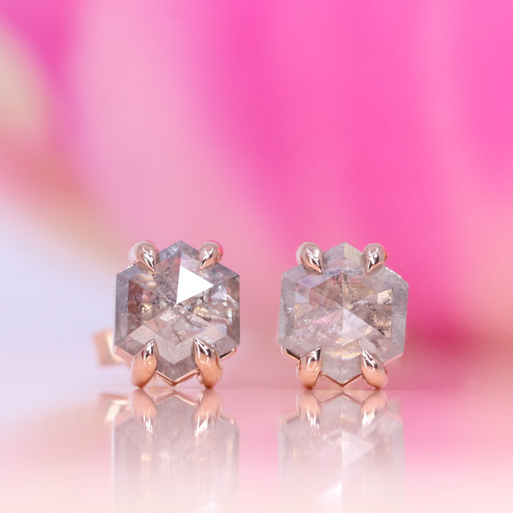 Aspen - Hexagon Salt and Pepper Diamond Earrings in Rose Gold - Ready-to-Wear