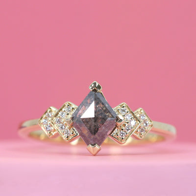 Grace - Kite Cut Salt and Pepper Engagement Ring with Diamond Bars in ...