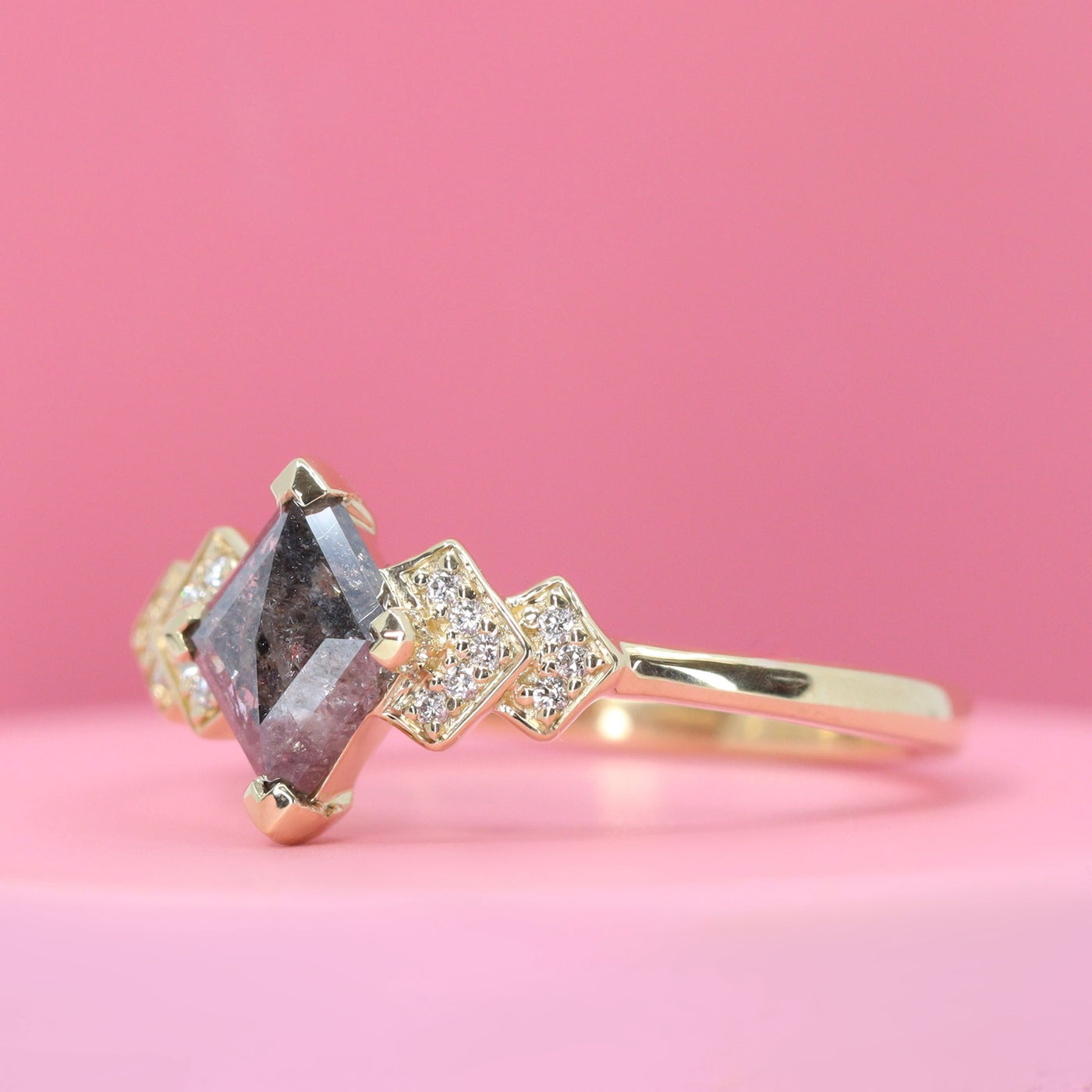 Grace - Kite Cut Salt and Pepper Engagement Ring with Diamond Bars in ...
