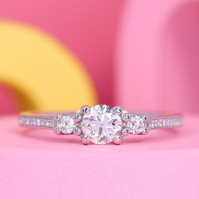 Callie - White Diamond Delicate Trilogy Engagement Ring - Made-To-Order