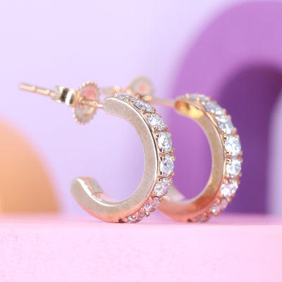 Aster - Mid Lab Grown Diamond Set Huggie Earrings in 9ct Rose Gold - Ready-to-Wear