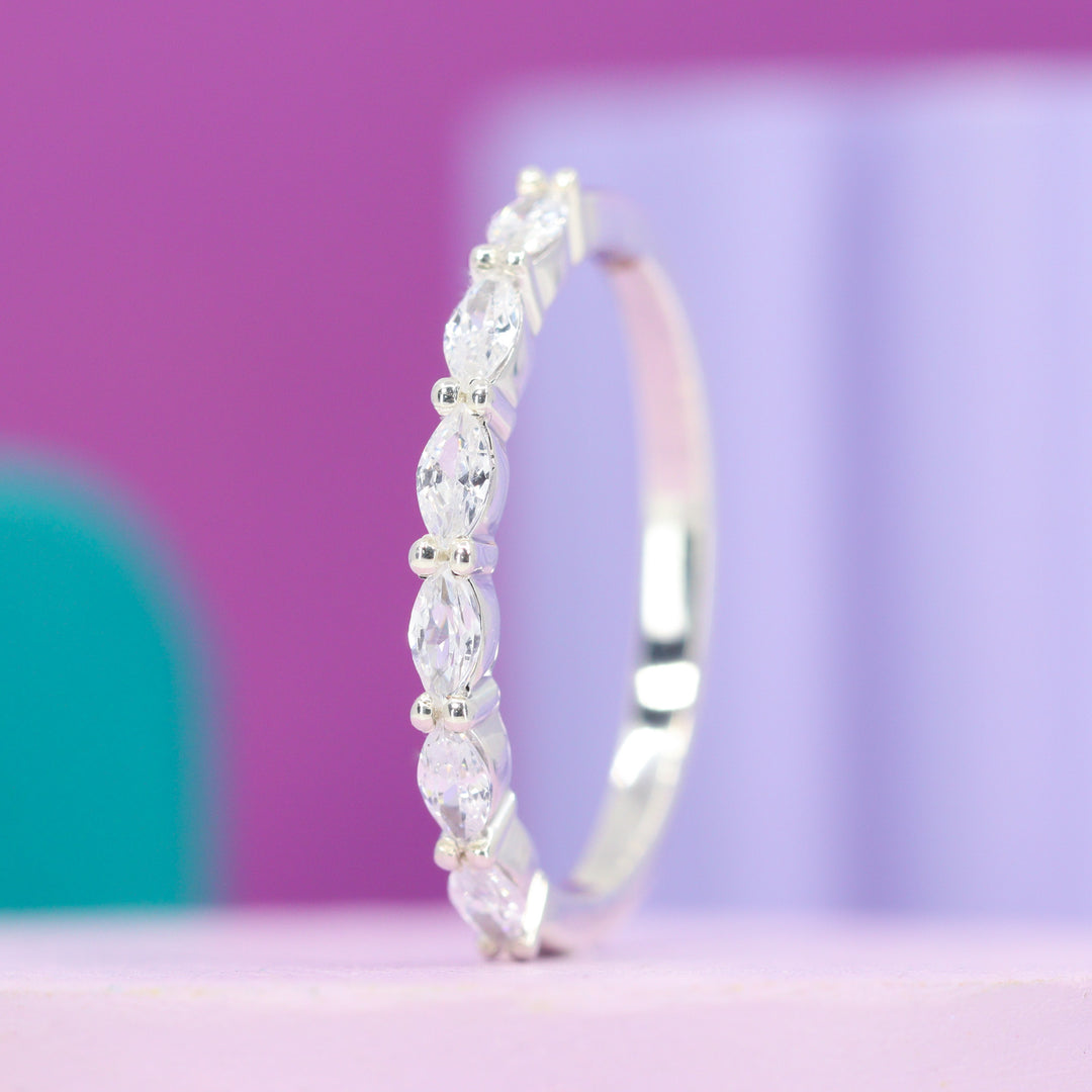 Faye - Marquise White Diamond Claw Set Half Eternity Ring - Made-to-Order