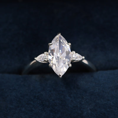 Elspeth - Marquise Cut Lab Grown Diamond Engagement Ring with Pear Cut Side Stones - Custom Made-to-Order Design