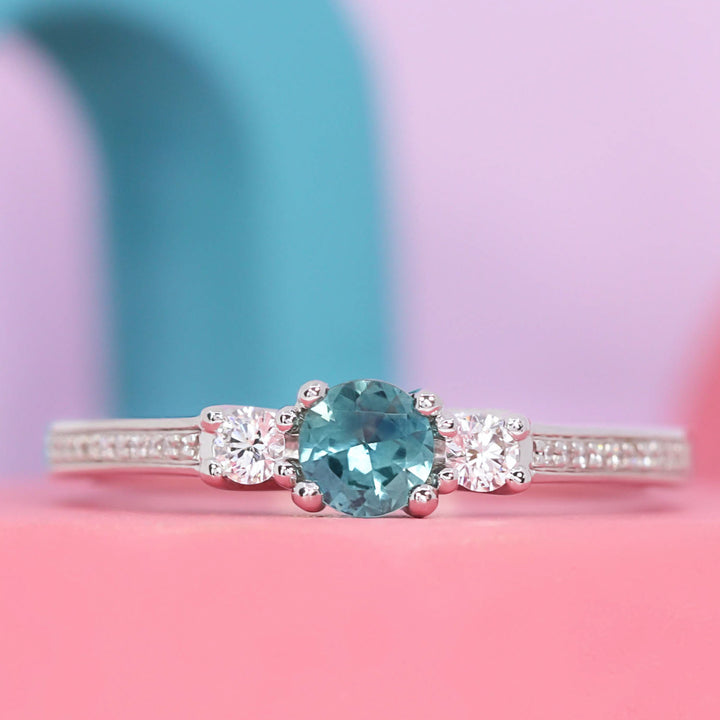 Callie & Verity - Bridal Set - Teal Sapphire Trilogy Engagement Ring and Diamond Set Wedding Ring