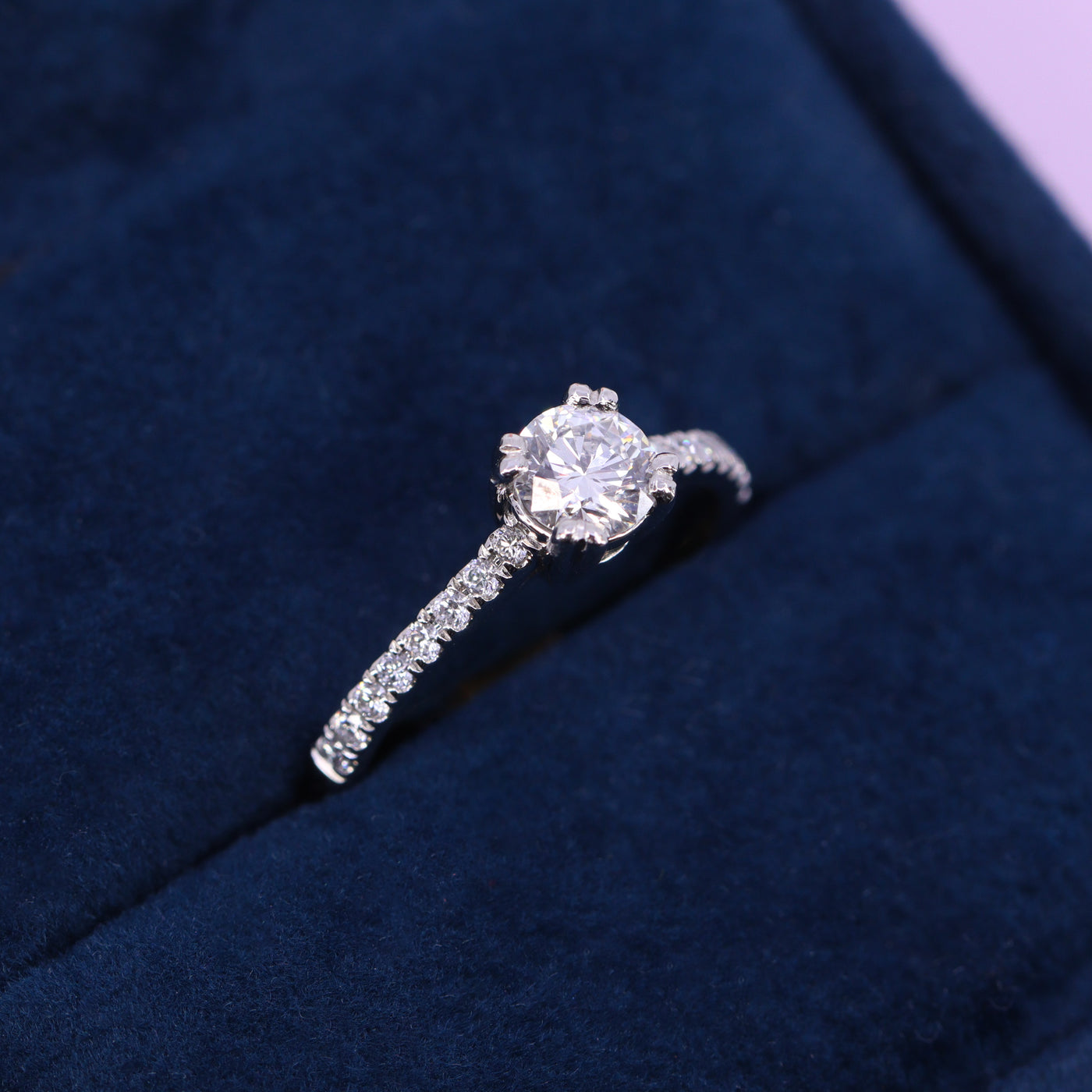 Rebecca - Double Claw Round Brilliant Cut Diamond Ring with Diamond Set Shoulders - Made-to-Order