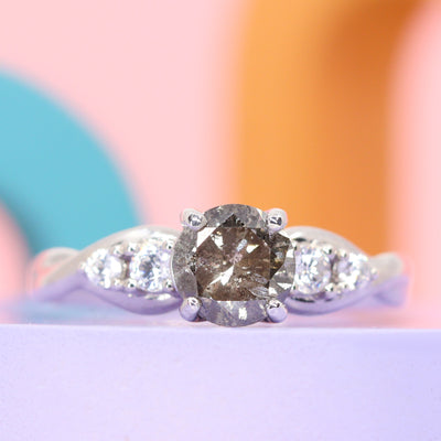 Corinne - Salt and Pepper Diamond Five Stone Round Brilliant Cut Diamond Ring - Made-to-Order