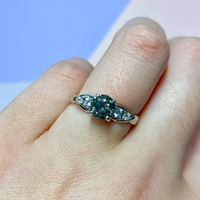 Corinne - Salt and Pepper Diamond Five Stone Round Brilliant Cut Diamond Ring - Made-to-Order