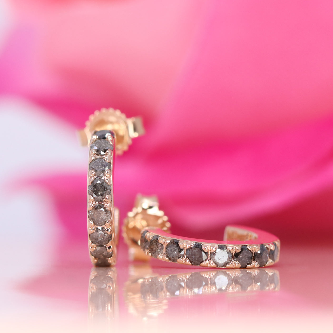Aster - Mid Salt and Pepper Diamond Set Huggie Earrings in Rose Gold - Ready-to-Wear