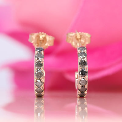 Aster - Mid Salt and Pepper Diamond Set Huggie Earrings in Rose Gold - Ready-to-Wear