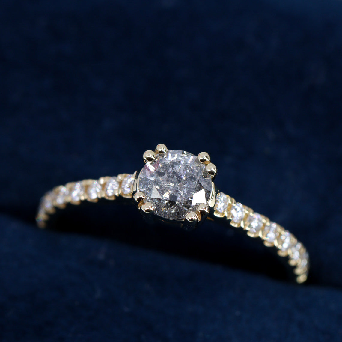Rebecca & Ellis - Bridal Set - Salt And Pepper Diamond Ring with Diamond Set Shoulders and Diamond Set Wishbone Wedding Ring - Made-to-Order