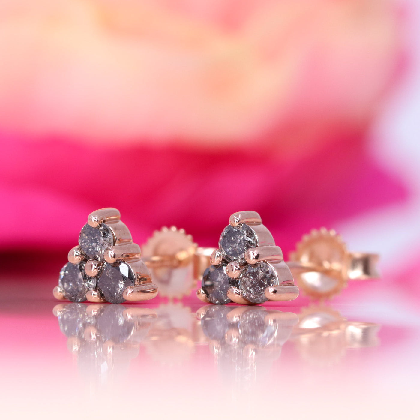 Henrietta - Salt and Pepper Diamond Set Earrings in Rose Gold - Ready-to-Wear
