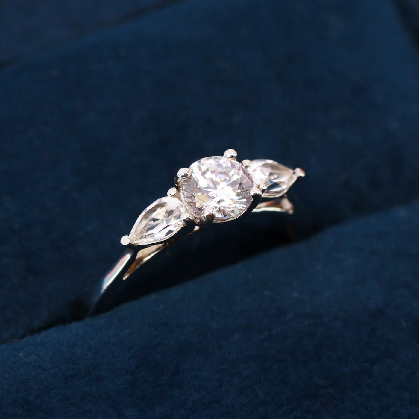 Daphne - White Diamond Trilogy Engagement Ring Pear Side Stones - Made-to-Order