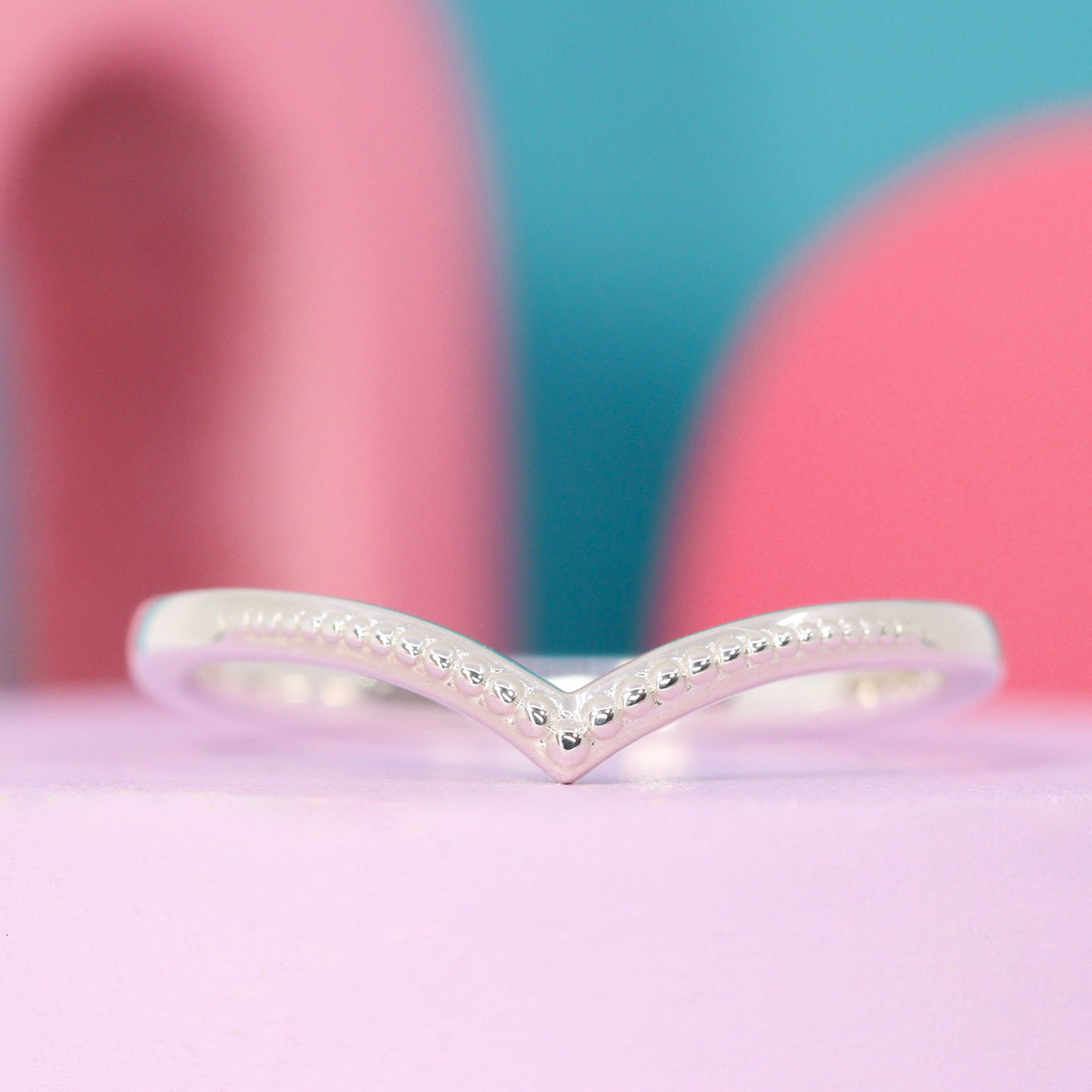Hadley - Beaded Wishbone Wedding Ring in Platinum (Size N) - Ready-to-Wear
