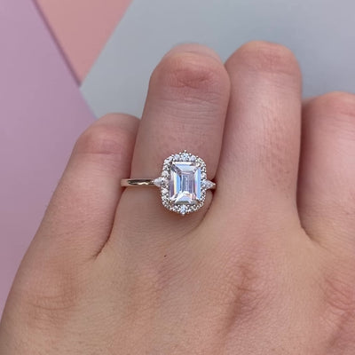 Cordelia - Emerald Cut Lab Grown Diamond Ring with Graduated Halo - Custom Made-to-Order Design