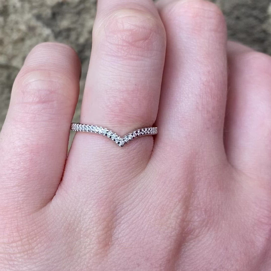 Ellis - Diamond Set Wishbone Shaped Wedding Ring - Made-to-Order