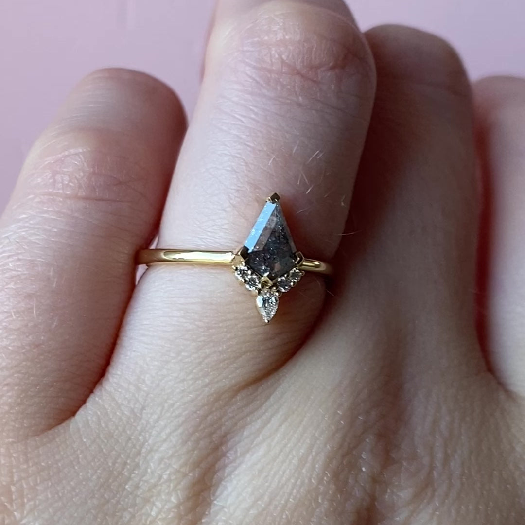 Celeste - Kite Shaped Salt and Pepper Diamond Engagement Ring with Lab Grown Diamond Set Crown - Custom Made-to-Order Design